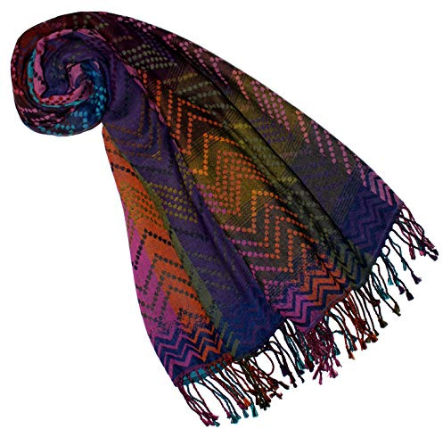 Lorenzo Cana Pashmina Schaltuch 70 x 180 cm Baumwolle Damenschal Wolle Stola mehrfarbig bunt Naturfaser Schal Naturfaser Markenschal Fransen gewebt