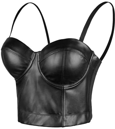 ELLACCI PU Leather Bustier Crop Top Gothic Punk Push Up Women's Corset Top Bra Black X-Small