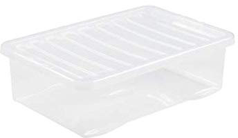 1 x 32L Litre Crystal Clear Underbed Plastic Storage Box With Lid Storage Container Stackable & Nestable Container For Living Room Bedroom Shoes Toys Garage Office Home & Kitchen Made in UK