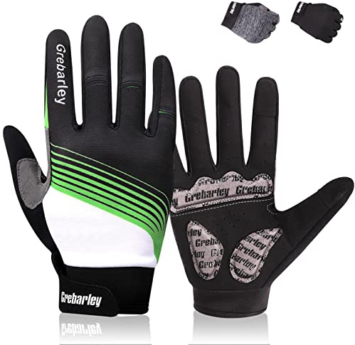 Grebarley Guanti MTB,Guanti da Ciclismo,Guanti da Bicicletta MTB per Donna e Uomo,Antiscivolo Touch Screen (verde, M)