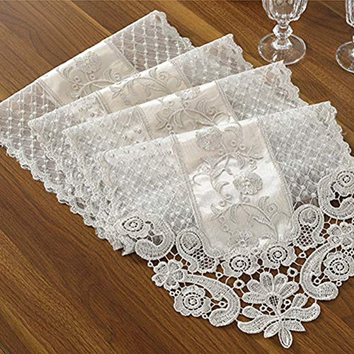 Spitzen-Tischläufer Exquisite Spitze Stoff mit Vintage Bestickt Handarbeit Tischdecke Perfekt für Hochzeit Kaffee Party Decor 30*150cm Champagne Gray