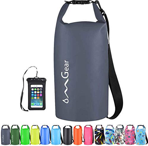 OMGear Dry-Bag-Rucksack mit Handyhülle, wasserdichter Trockensack 40 L/30 L/20 L/10 L/5 L, Kajakfahren, Bootfahren Segeln, Kanu, Rafting, Wandern, Camping, Outdoor-Aktivitäten (Grau, 30 L)