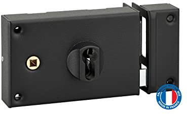 THIRARD - Caja de cerradura horizontal con aplique de doble entrada de batidor para puerta, recta, eje 60 mm, 140 x 88 mm, negro