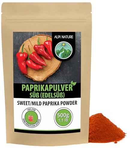 Alpi Nature Pimentón Dulce en Polvo 500g, Pimientos Rojos Molidos, Condimento Suave de Pimentón en Polvo