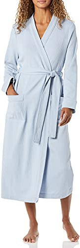 Amazon Essentials Women's Lightweight Waffle Full-Length Bath Robe with Pockets (Available in Plus Size), Dusty Blue, Medium