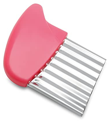Luomorgo Cortador de patata de acero inoxidable, cuchillo ondulado de zanahoria, cortador de freír francés, cortador de verduras ondulado, color rosa