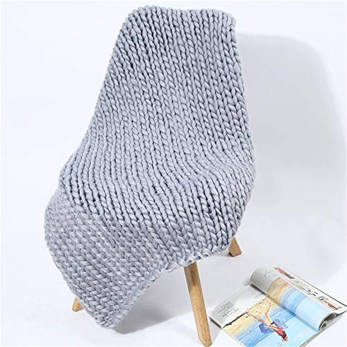 SWECOMZE Große Decke - Super weiche Gestrickte Decke Kuscheldecke Grobstrick Wolldecke Strickdecke Tagesdecke Überwurf Decke Dekor Geschenk fürs Sofa Tagesdecke (Hellgrau,60 * 60cm)