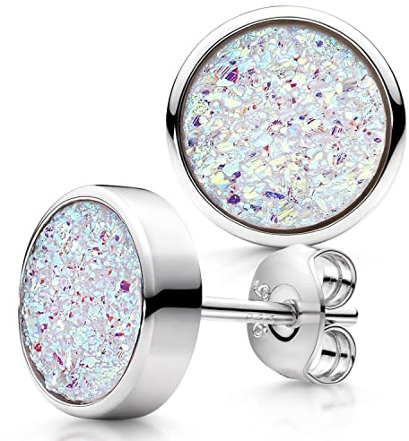 Druzy Quarz Ohrstecker Damen Ohrringe Edelstein rund 925 Silber SO-74 | Glitzernde Naturstein Ohrstecker aus hautverträglichem Sterlingsilber incl Schmuck Box von MATERIA by Matthias Wagner