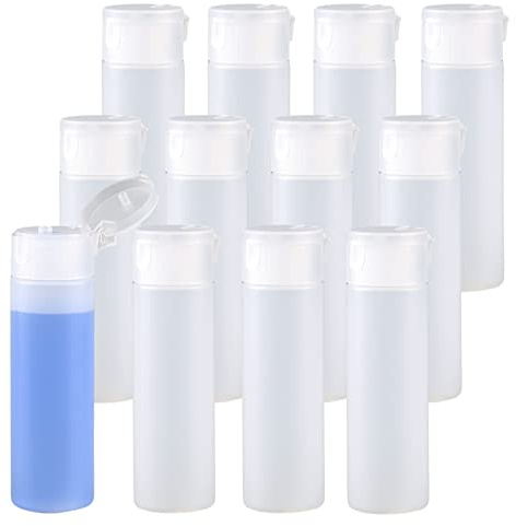 ZEOABSY 12 Pieces Empty 50ml Squeezable Translucent Flip Cap Plastic HDPE Bottles, Travel Soft Squeeze Cosmetic Tubes with Flip Top Screw Caps for Shampoo Soap Toner Refillable Containers