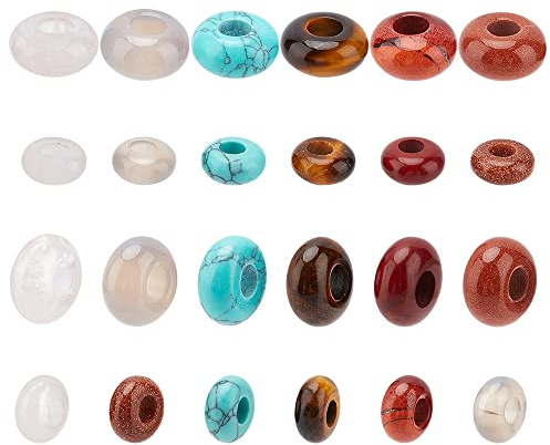 nbeads 24 Stück 6 Stile Edelstein Europäische Perlen, Großes Loch Rondelle Natürliche Edelsteinperlen Synthetische Edelstein Spacer Perlen Dreadlock Haarperlen Für Charm Armband Schmuckherstellung