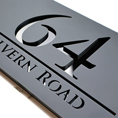 K Smart Sign | Bellissima H3 F32 | Laser Cut Matt Gray (Anthracite RAL7016) & Mirror Finished Grey House Sign Plaques Address Door Number | 300mm x 160mm (Matt Dark Gray & Gloss Black)