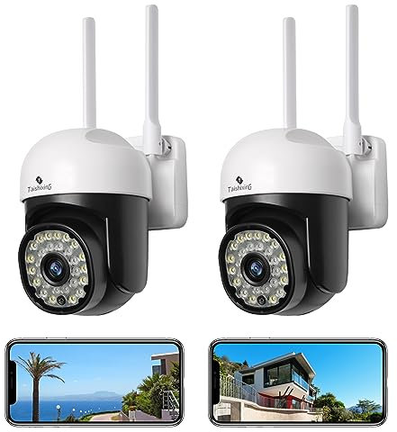 Taishixing Security Camera Outdoor Home 2PCS, Support 2.4g/5.0g wifi, IP66 waterproof, 360 degree PTZ, with Motion Detection and Siren, 2-Way Audio,Full Color Night Vision, Free cloud storage