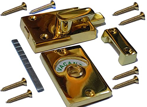 Polished Brass Bathroom Door Lock Indicator Vacant/Engaged Toilet Door Bolt Lock Thumb Turn Toilet Privacy Partition Door Lock Latch for Bathroom Toilet or Public Restroom.