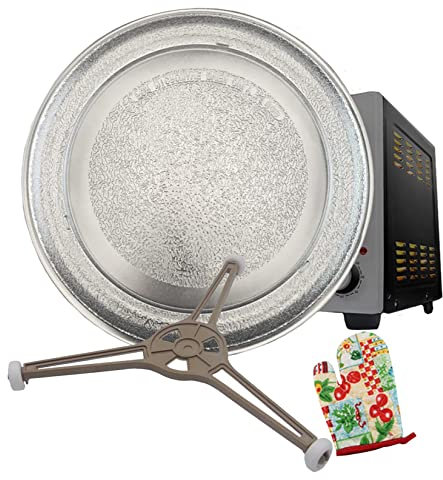 WORDFUN 24.5cm Glasdrehteller Für Mikrowellen, Glasteller Ersatz Teller, Mikrowellenteller, 5mm Dickes, Unzerbrechlich, Mikrowelle Drehteller, Mit Dreieckigem Ständer, Zubehör Für Die Mikrowelle