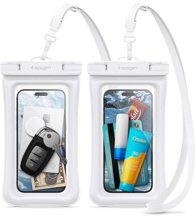 Spigen wasserdichte Handyhülle [Aqua Shield] [2 Stick] IPX8 wasserfeste Handytasche Unterwasser Hülle kompatibel mit iPhone 16/15/14/13 Serien, Galaxy S25/S24/S23 und Allen Smartphones - White