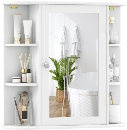 Giantex Bathroom Medicine Cabinet, Wall Mounted Bathroom Mirror Cabinet with Mirrored Door & 4 Interior Shelves, 6 Open Shelves, Mounting Hardware, Space-Saving Storage Cabinet, White