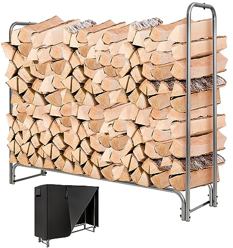 COSTWAY Range Bûche Extérieur avec Housse PVC Imperméable, Abri Bûche Rangement Bois 36-61cm de Long, Porte-bûches Abris Bois pour Cheminée, Poêle, Brasero, Noir (153 cm)