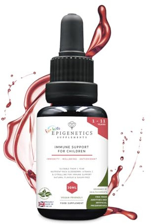Immune Support for Children 30ml | Immune System Booster Vitamin C + Elderberry | Sugar Free for Newborn Baby & Kids UK Made Vegan Mini Liquid | Long Supply. 20 Drops Daily