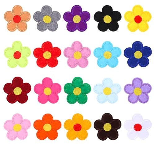 TIESOME Sonnenblumen Aufnäher zum Aufbügeln auf Kleidung, 20 Stück bunte Blumen bestickte Flicken florale Applikation Nähen Reparaturflicken für Kleidung Rucksack DIY Handwerk