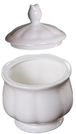 Zerodeko Sucrier Morceaux en Céramique Blanche 180ml Couvercle, Pot à Sucre Élégant et Facile à Nettoyer pour Café et Fournitures Cuisine
