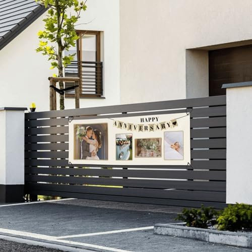 Naispanda Personalisiertes Banner zur Hochzeit mit Fotos Namen Datum und Text Personalisiertes Hochzeitsbanner für Silberhochzeit Goldhochzeit Jubiläum Hochzeitstag Dekoration - 24 x 71 inch