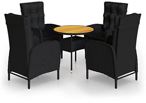 Makastle Bistroset 5-teilig, Bistrotisch Gartenstühle, Kleiner Gartenlounge Balkonset Gartengarnitur mit Kissen, Sitzgruppe im Garten und Balkon, Gartenmöbel Set, Poly Rattan Schwarz
