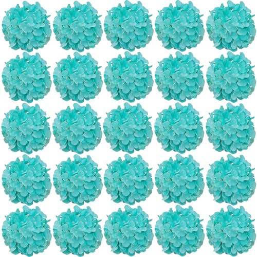 FagusHome 30 cabezas de hortensias artificiales de seda, flores artificiales de hortensias para decoración del hogar y bodas (fluorescencia Blue)