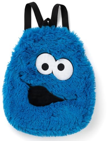 United Labels Sesamstraße Krümelmonster Rucksack 33x28 cm, Plüsch Rucksack mit verstellbaren Gurten, Plüschtier blau