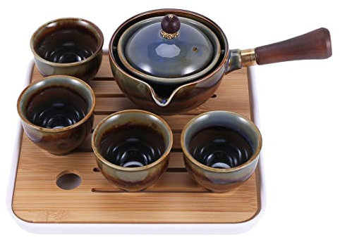Swiixxer Porcelain Chinese Gongfu Tea Set Portable Teapot Set with 360 Rotation Tea Maker and Infuser Portable Gift B