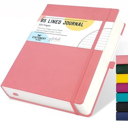 Stationery Island Linjerad anteckningsbok B5, 320 sidor tjock anteckningsbok, randig dagbok med 100 gsm hårt omslag för skrivning, arbete, studier, dagbok