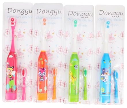 IWOWHERO 4stücke Schallwellen-zahnbürste Elektrische Kinderzahnbürste Babyzahnbürste mit Cartoon-motiv für Zahnfleischschutz Hygienische Sauberkeit und Massagefunktion Zufällige Farbe