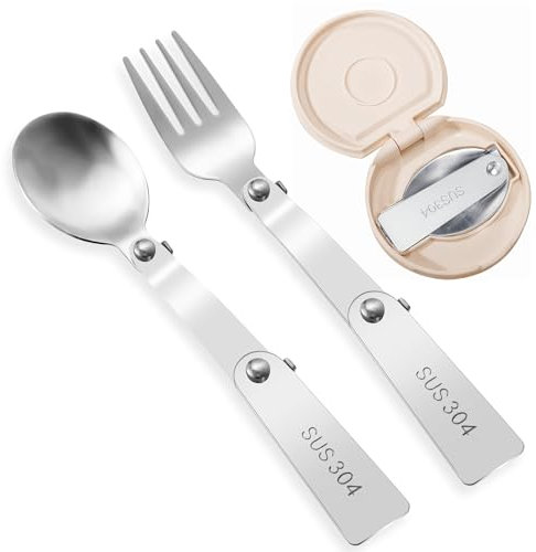JJUNW 2 Stück Faltbares Löffel und Gabelset, Edelstahl Faltbarer Löffel und Menügabel für Reisen Camping Thermoskannen Picknick Outdoor-Aktivitäten(Stil 1)