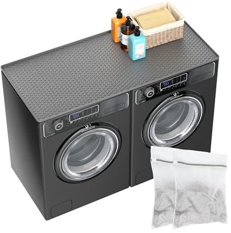 Dionikos 54 x 27.5 Silicone Washer Dryer Countertop Mat with 2 Laundry Bags – Non-Slip, Waterproof, Dustproof Cover for Laundry Room Organization & Surface Protection (Grey, Extra Large)