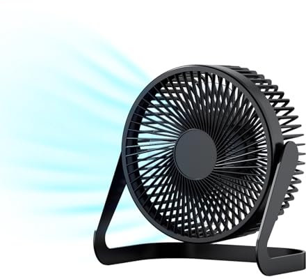 FUNJEO F06 USB-Tischventilator, 6,5 Zoll, Leistungsstark mit 2 Geschwindigkeiten, 360° Drehung, für Arbeit/Studium/Innenbereich (Schwarz)