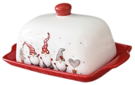 LIFKOME Récipient en Céramique avec Couvercle Élégant pour Stocker le Beurre les Snacks, Plat Décoratif Style Noël pour Banquet ou Cadeau Raffiné
