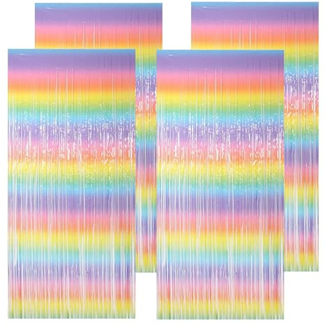 BDHYYM 4 Piezas Cortinas Metálicas Pastel Cortina de Lámina Oropel Franjas Decoración Fondo Cortinas de Oropel Coloridas Cortina de Purpurina para Fiesta de Cumpleaños Bodas (1mx2m)