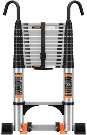 Telescopic Ladder with Non-Slip Feet,4.1M/13.5FT Aluminium Extension Loft Ladder with Stabilizer Bar and Detachable Hooks, Multi Purpose Extendable Portable Folding Ladders, step Ladders