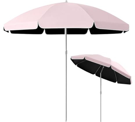 Generico 180/200 cm Ombrellone da Spiaggia Rosa Inclinabile, Portatile Parasole da Patio Protezione UPF 50+, Ombrellone da Giardino Leggero con Borsa da Trasporto(5ft/155cm)