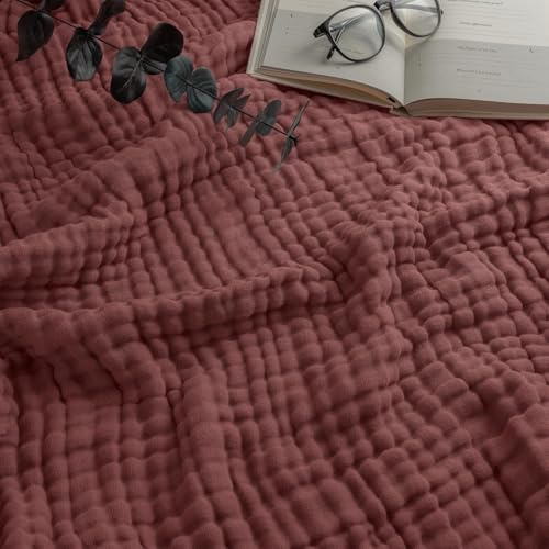 Giltpeak Montivo Musselin Decke, Sommer Baumwolle Musselin-Decke, Superweiche Leichte Muslin Blanket Kinder Erwachsene In DREI GrößEn as Cuddly Blanket, Bed, Couch Throw (Rotwein, 150 * 200cm)