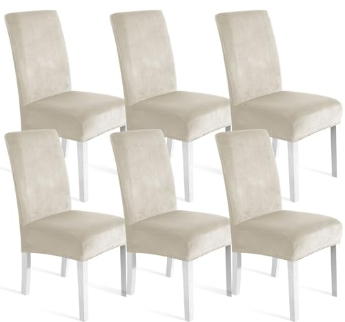 Ystyle Weich Stuhlhussen Samt Stretch 6er Set, Beige | Universale Stuhlüberzug, Waschbar Dekoration Stuhlüberzieher, Stuhlhussen Kratzfest Hochlehner für Haus Hotel Bankett
