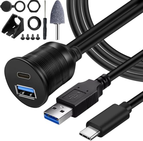 DAOKAI USB Panel Flush Mount Cable,USB 3.0 to Type C 3.0 Male to Female Extension Waterproof Cable for Car Truck Boat Motorcycle Dashboard Panel (1M/3ft)