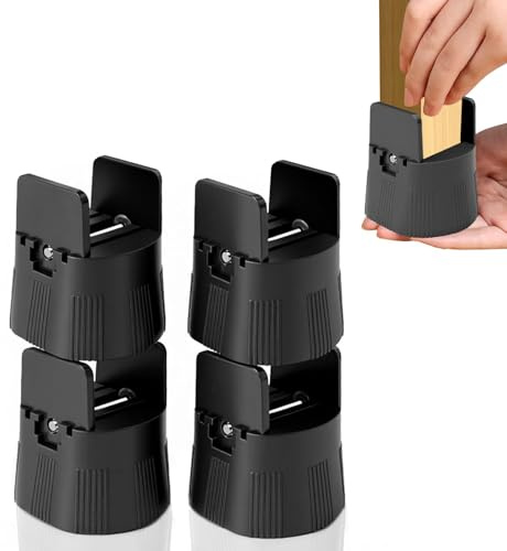 4 Pcs Bed Risers, Bed Raisers, Table Leg Extenders with Screw Clamp, Desk Riser Blocks Fit 1-50mm Width Furniture Feet & Height Adjustable 60-80mm, Chair Risers Extenders for Sofa Table (Black)