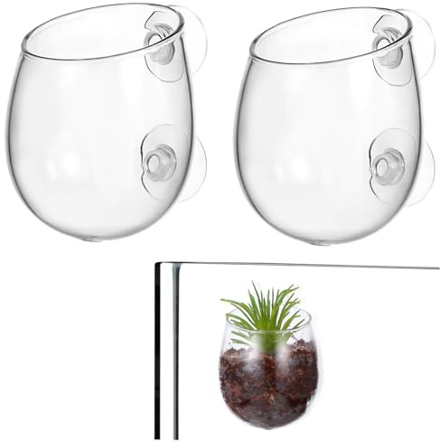 Hemobllo 2 Stück Aquarium Pflanzenhalter Transparent mit Saugnapf Wandmontierbar Flexibel Repositionierbar Sicher für Wasserpflanzen für Pflege und Dekorative Aquascapes