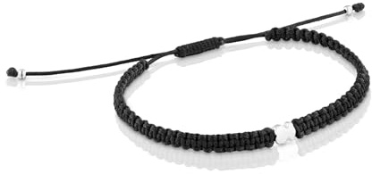 TOUS Pulsera para Mujer con Motivo Oso de Plata de Primera Ley y Nylon En Color Negro, 17cm de Largo, Colección Motivos