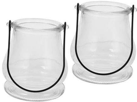 Hängende Teelichthalter aus Klarglas, 2 Stück mit Edelstahl | Essbereiche und Wohnzimmer, Dekorativ Einsetzbar, Transparentes Glasdesign mit Stabilem Aufbau