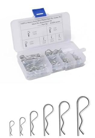 100Pcs Cotter Pins,R Clips Split Pins Assortment Kit,Galvanized Carbon Steel R-Shaped Clips,Fastening Pins for Trucks Tractors Lawn Mowers Cars Campers,Safe and Quick Tighten,6 Sizes