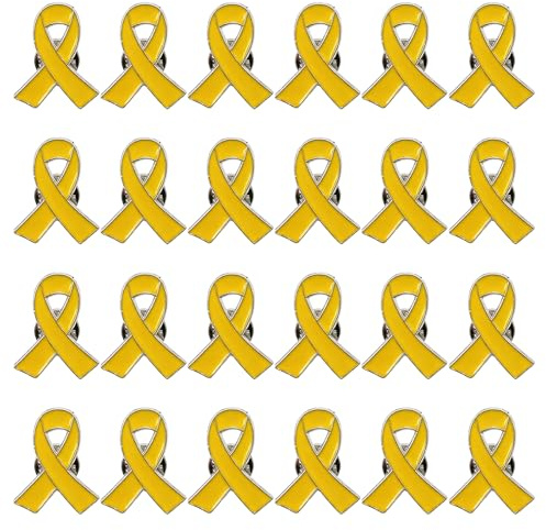 24 Pcs Yellow Ribbon Pin Charms - Mental Health Awareness Badge, Enamel Brooch for Breast Cancer Support, Bring Them Home Lapel Pin for Corporate Gifts & Event Favors