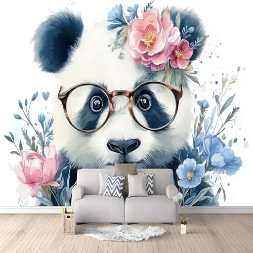 Colore Carta da parati murale, Acquerello Fiori Animali Panda murale in tessuto non tessuto, per soggiorno cucina sala da pranzo camera da letto 250 x 175 cm