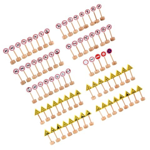 Uonlytech Lot de 50 Panneaux de Signalisation en Bois Double Face Éducatif de Marquage Routier pour Garçon et Filles Modèles Réalistes Colorés Jeu Cognitif pour Apprentissage