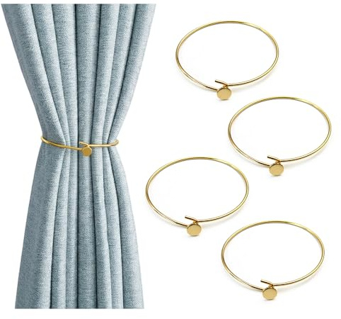 HMCEY 4 PCS Embrasses de Rideaux,Attache Rideaux Métal,Holder Curtain Tiebacks,Pince à Rideaux Décoratives,Support de Rideau sans Percage Classiques pour Maison, Bureau, Fenêtre Decoration - Or